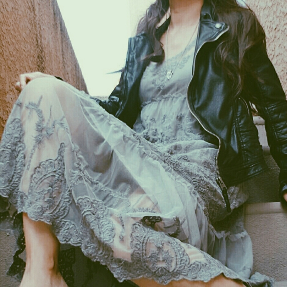 Abercrombie & Fitch Slip Maxi Mesh Dress Gray